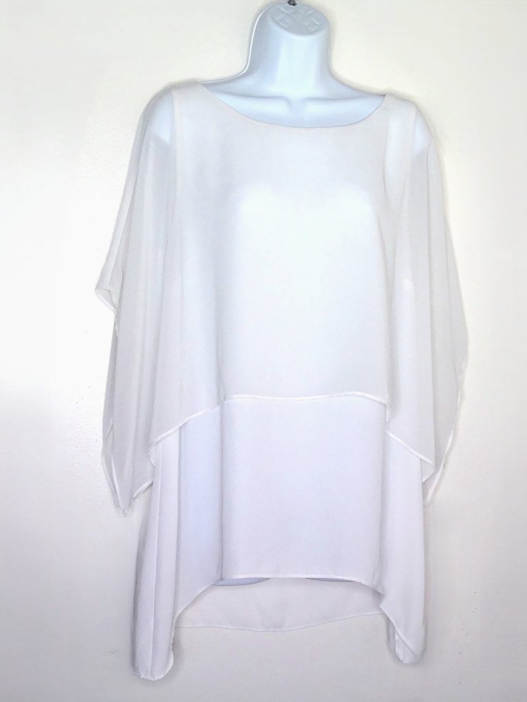 Chico's Tiered White Top Flowy Sheer Chiffon Drapey Overlay Scoop Neck Sz 1 (M)
